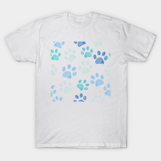 Doodle blue paw prints pattern T-Shirt by GULSENGUNEL